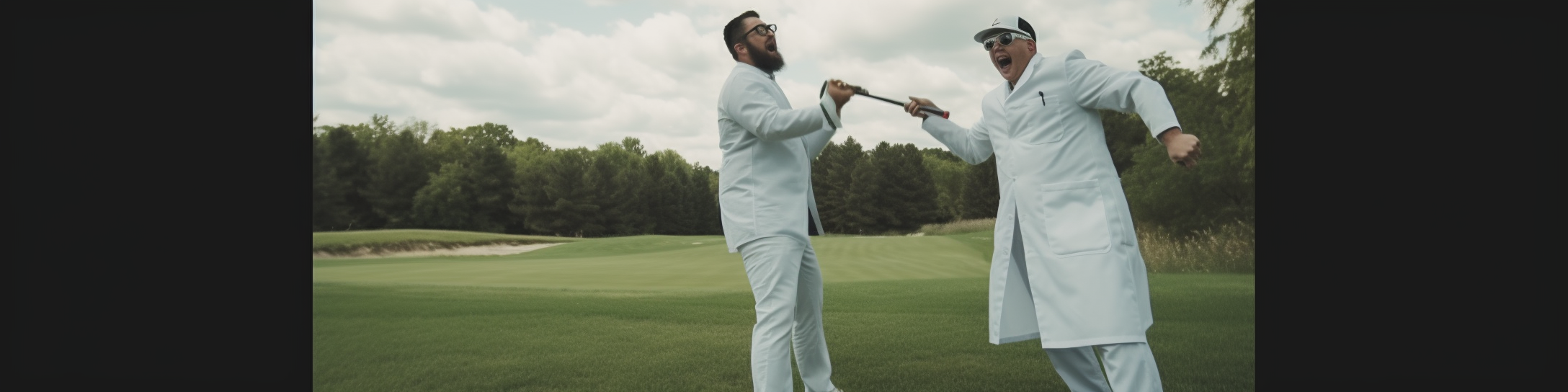 Man in Golf Clothes Arguing with Scientist