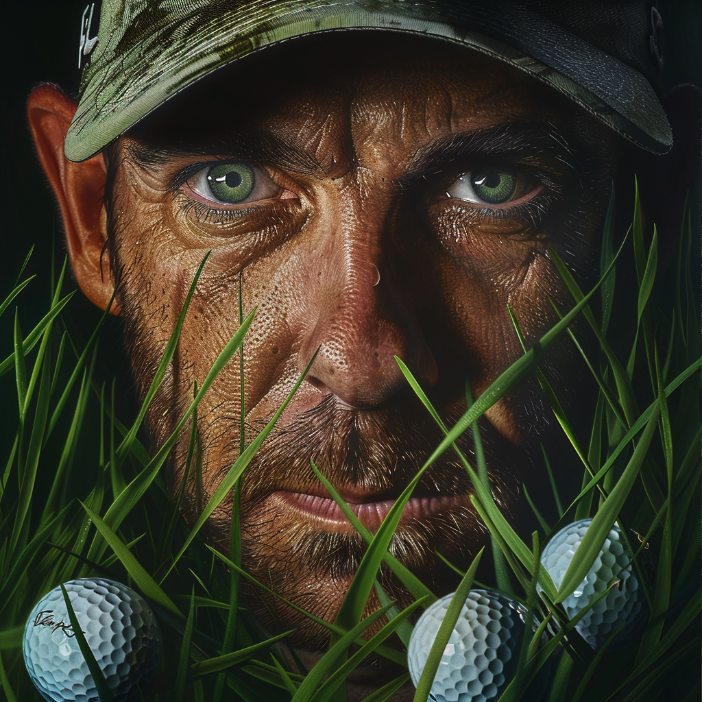 Golf player with grass and golf balls