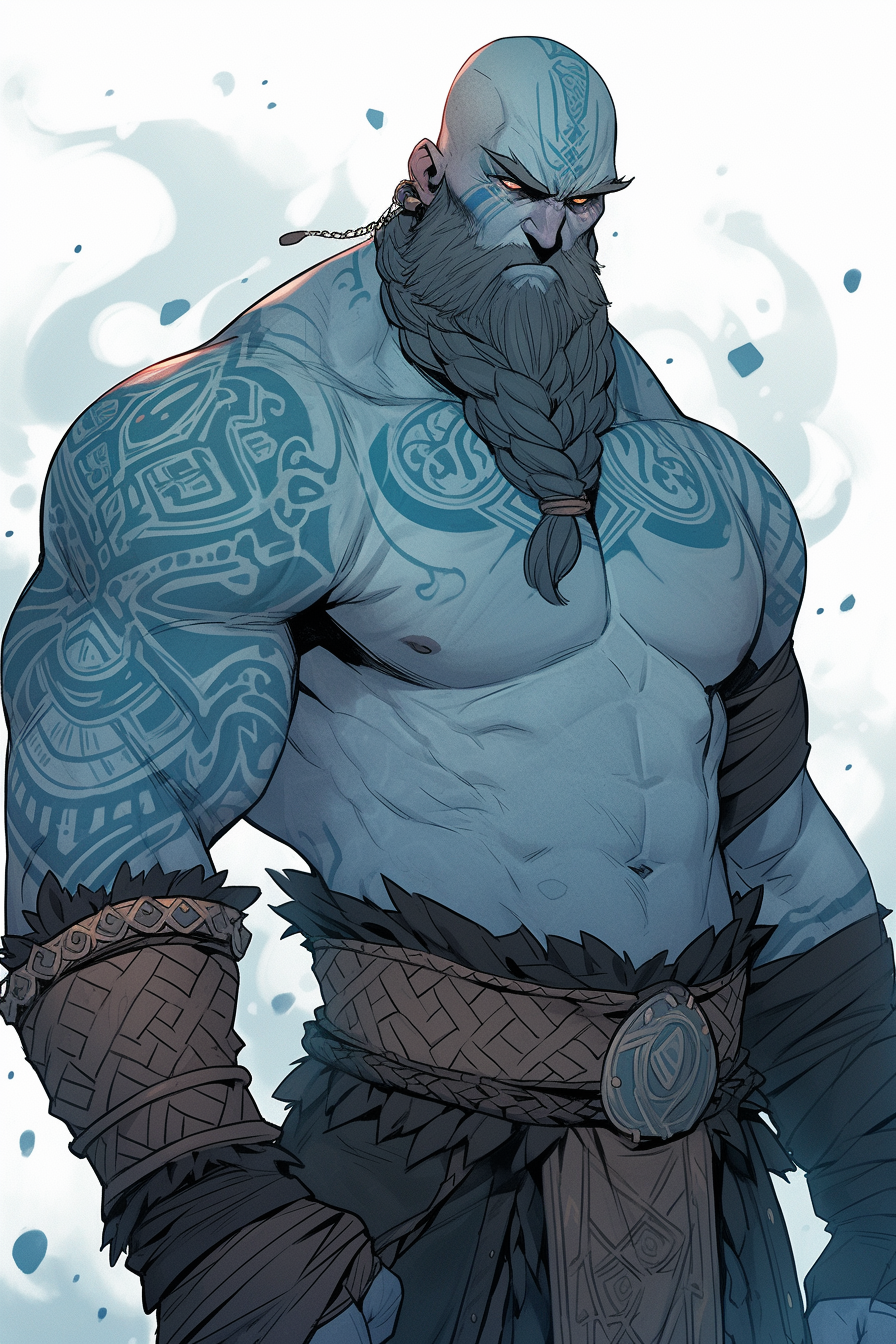 Powerful Goliath Barbarian with Blue Eyes