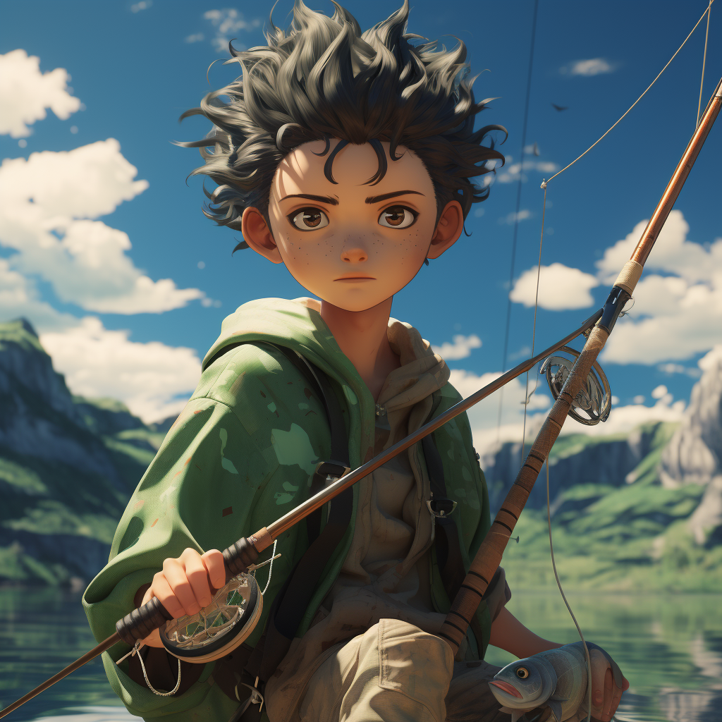 Gon fishing with his trusty rod