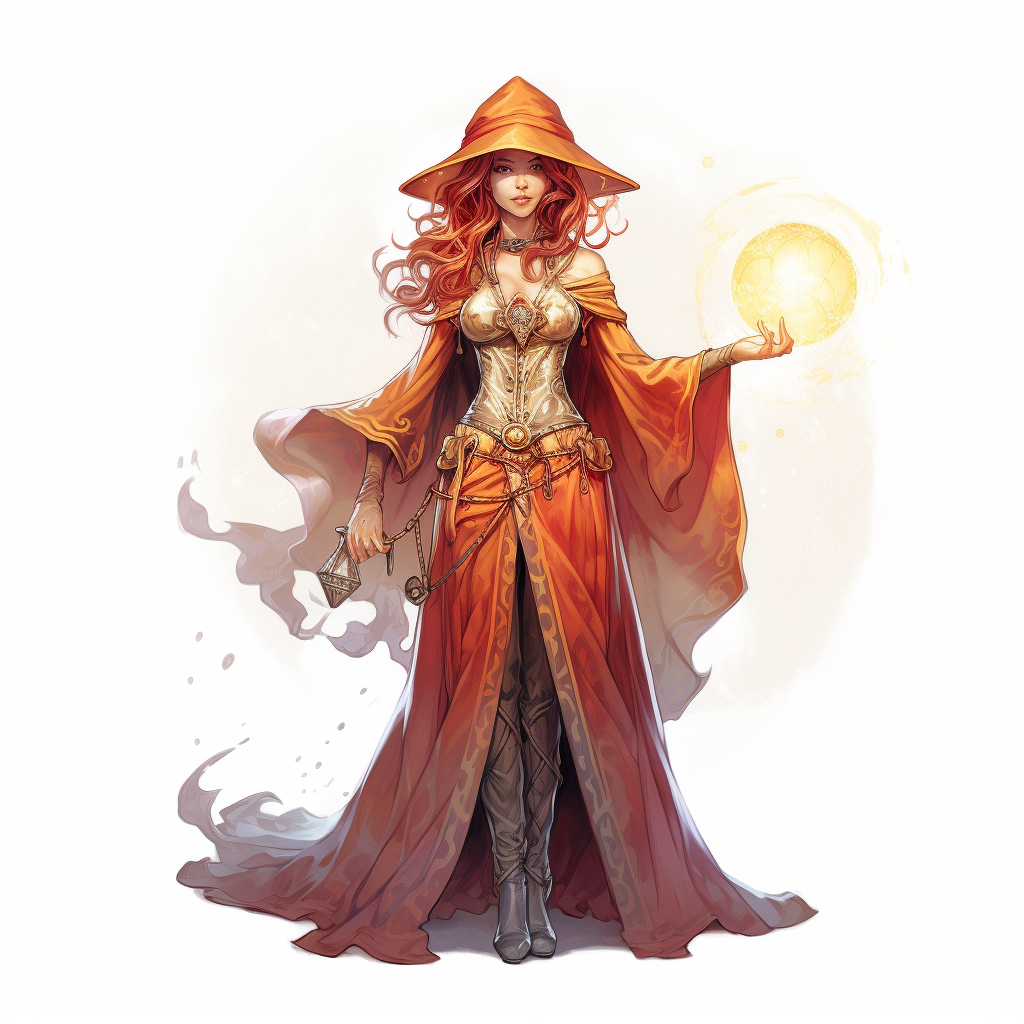 Friendly female sorcerer in fantasy drawing