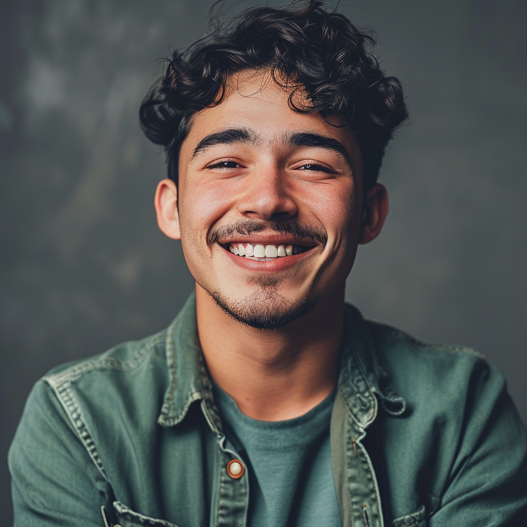 Good Looking Young Man Smiling and Shrugging Shoulders