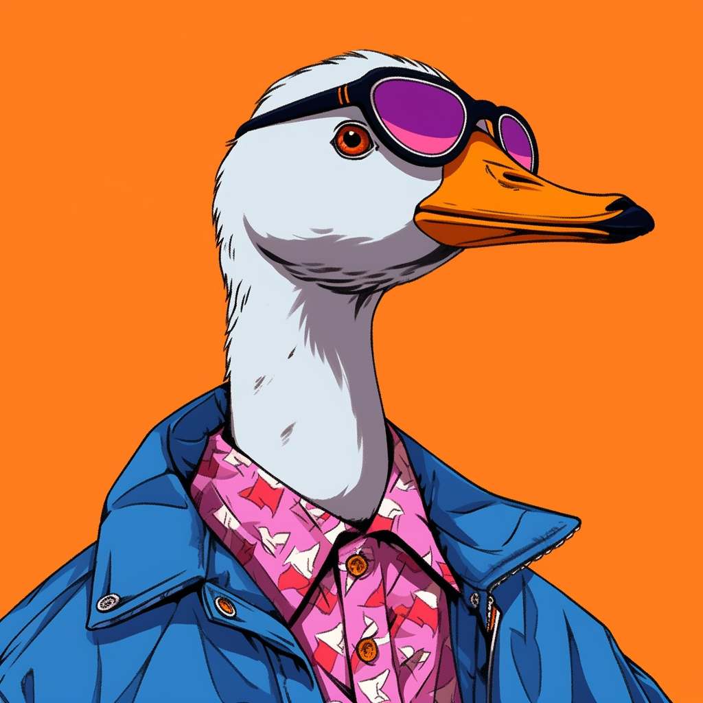 Goose wearing monocle in retro flat style