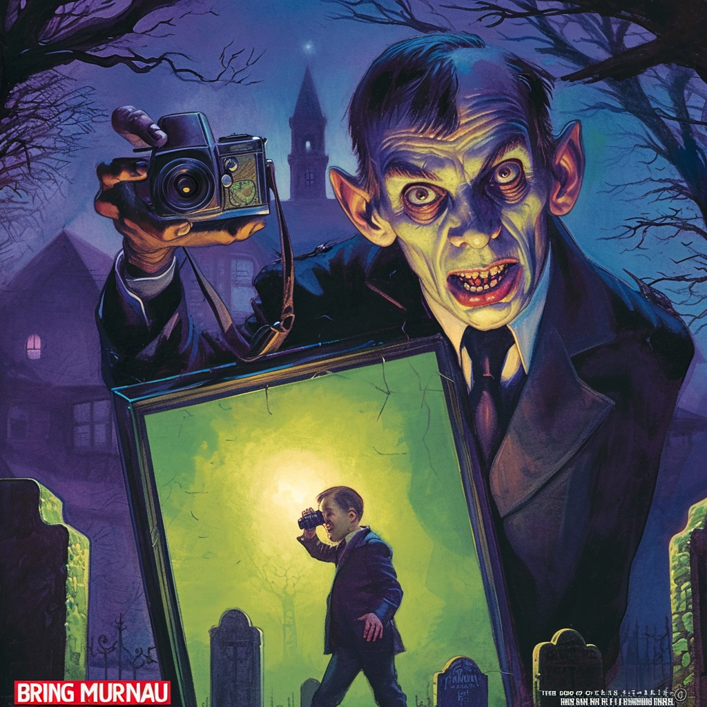 Goosebumps Book Cover - Nosferatu holding skull and hipster boy with camera