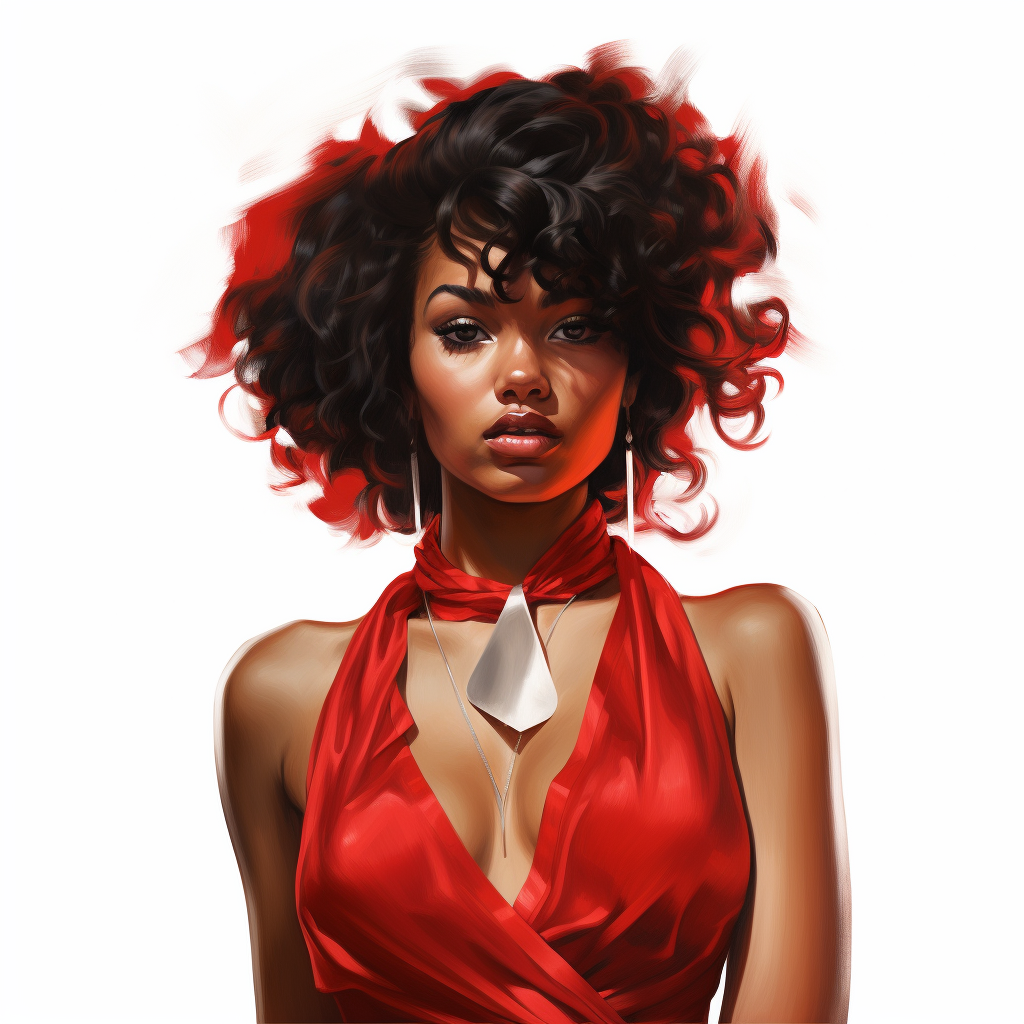 African American woman in red pin and white artistic pose