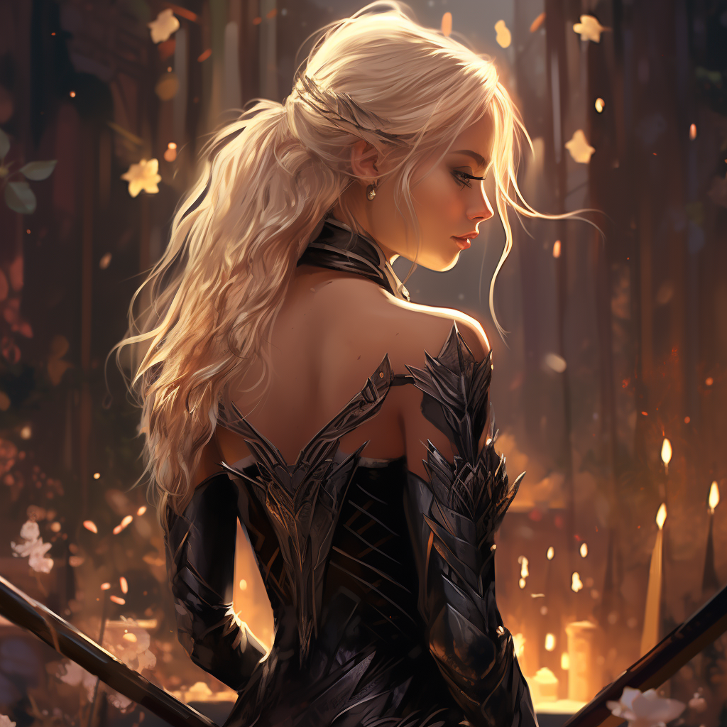 Illustration of a Gorgeous Blond Woman with Quiver of Arrows