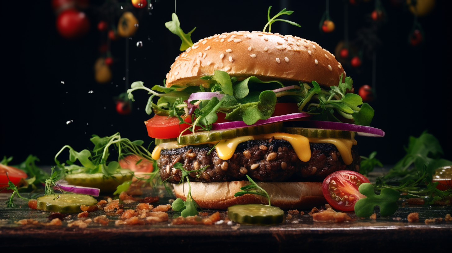 Delicious and Colorful Burger with Fresh Herbs and Vegetables