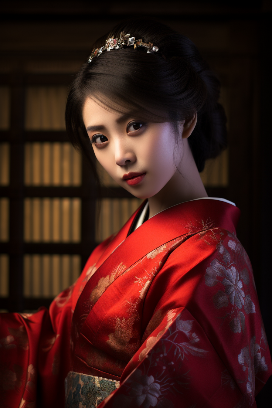 Japanese woman in stunning red kimono