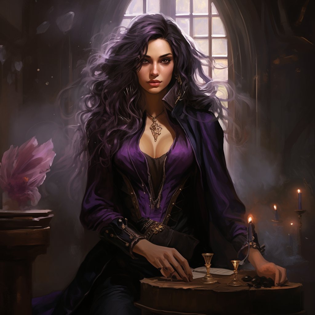 Mystical magician with long violet hair