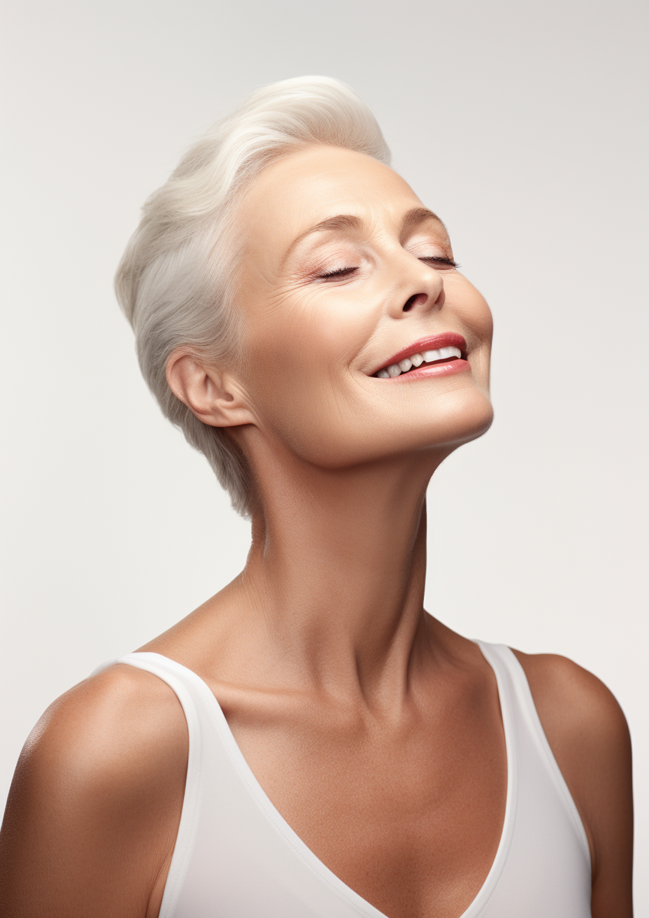 Senior woman advertising anti-aging skincare products