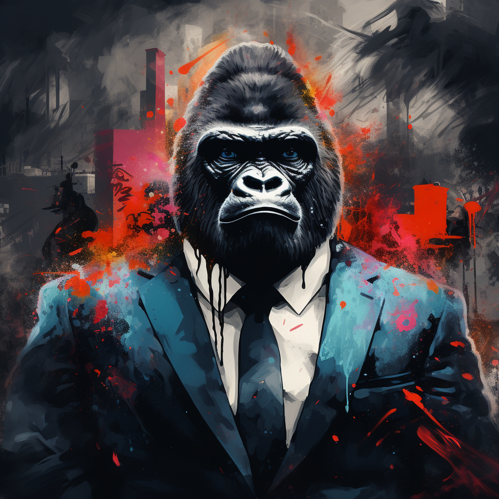 Stylish gorilla in a black suit