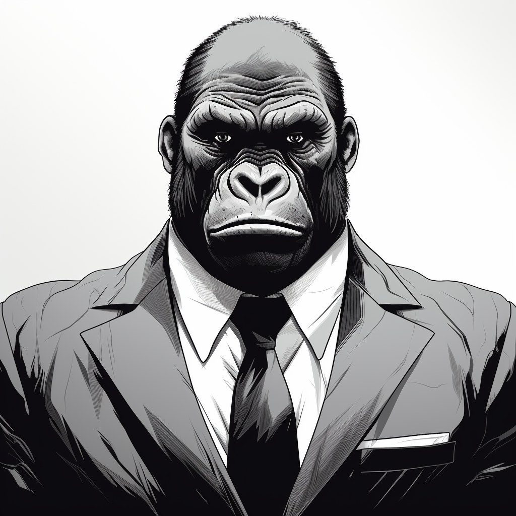 Gorilla in black suit illustration