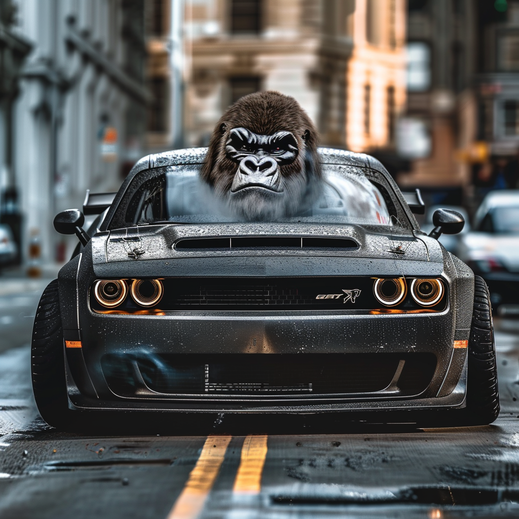 Gorilla driving hellcat vehicle