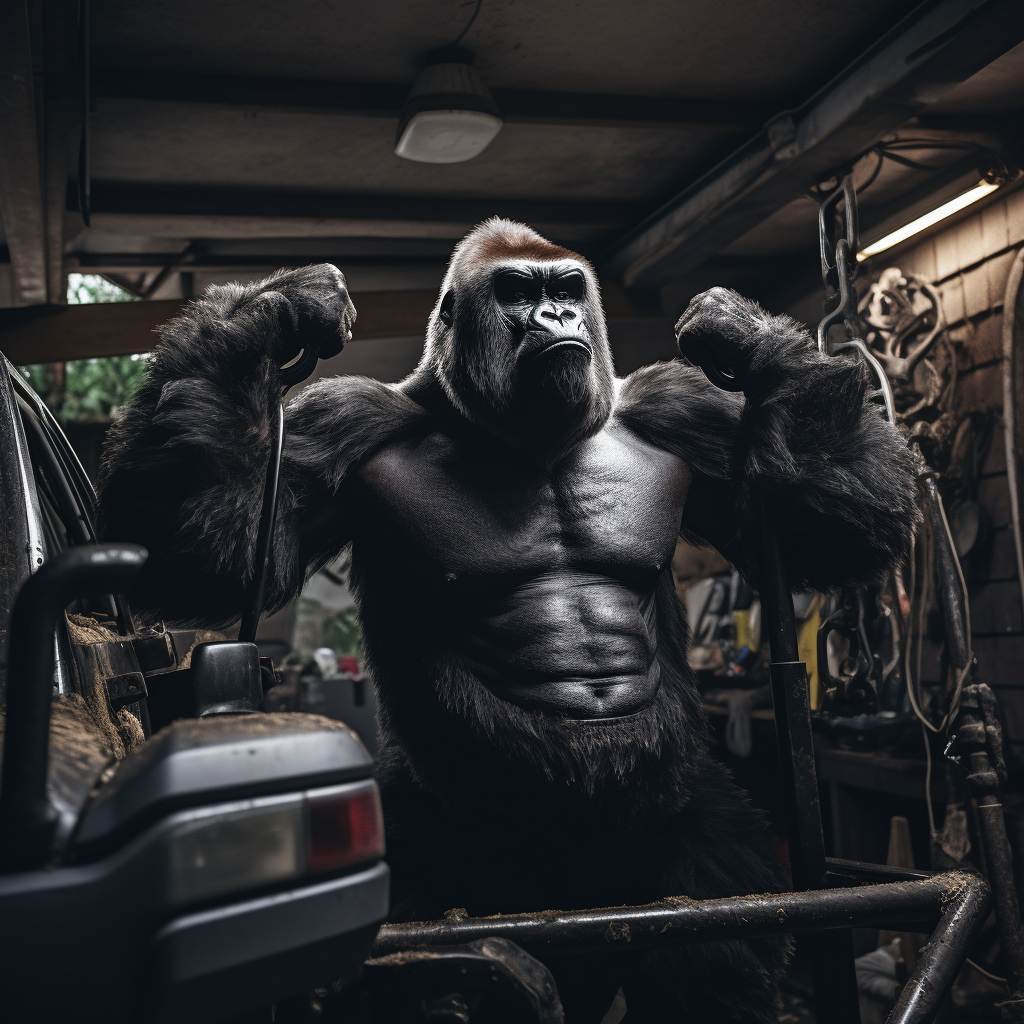 Gorilla lifting car in 4K