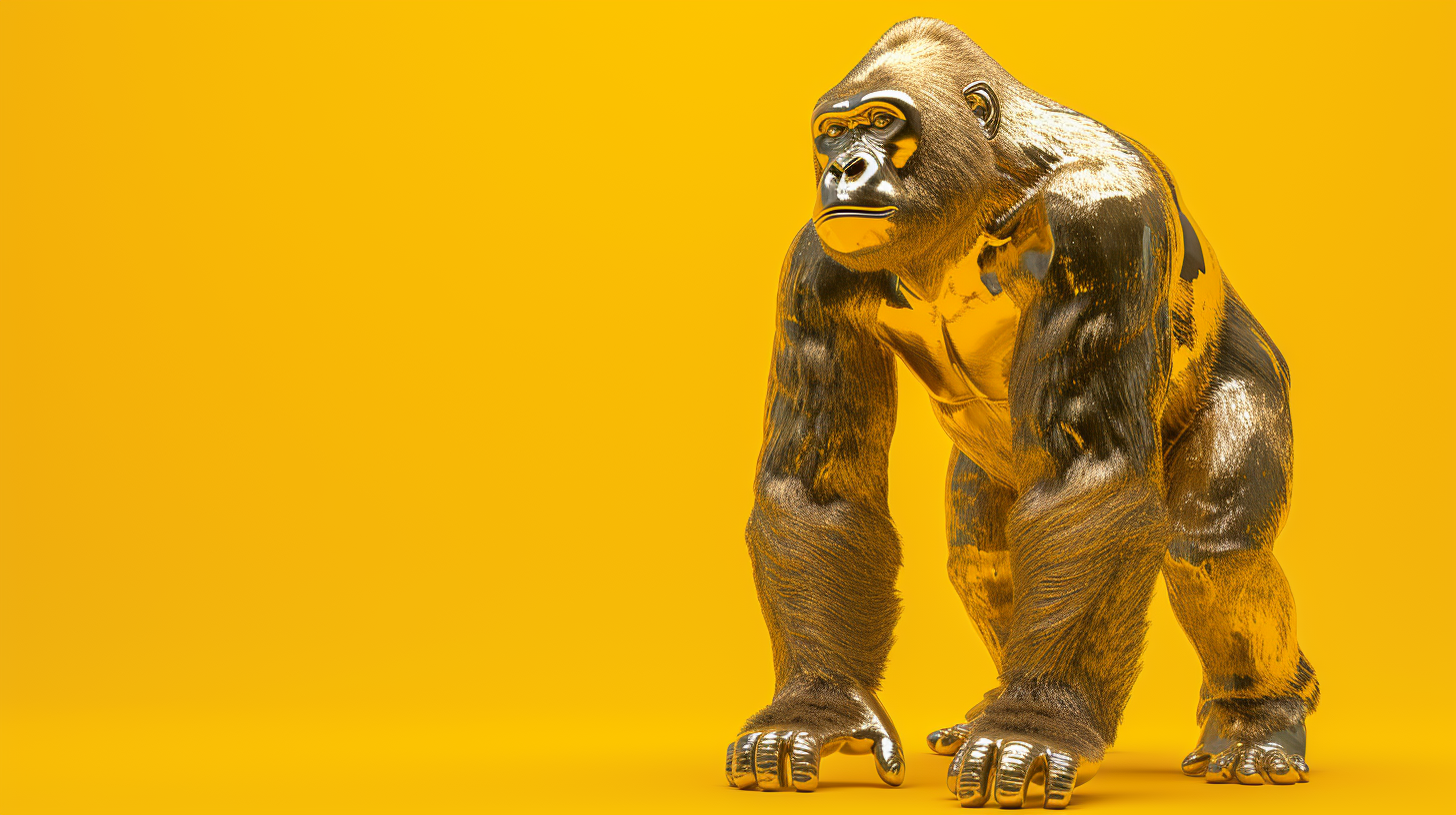 Gold Gorilla Statue on Gradient Background