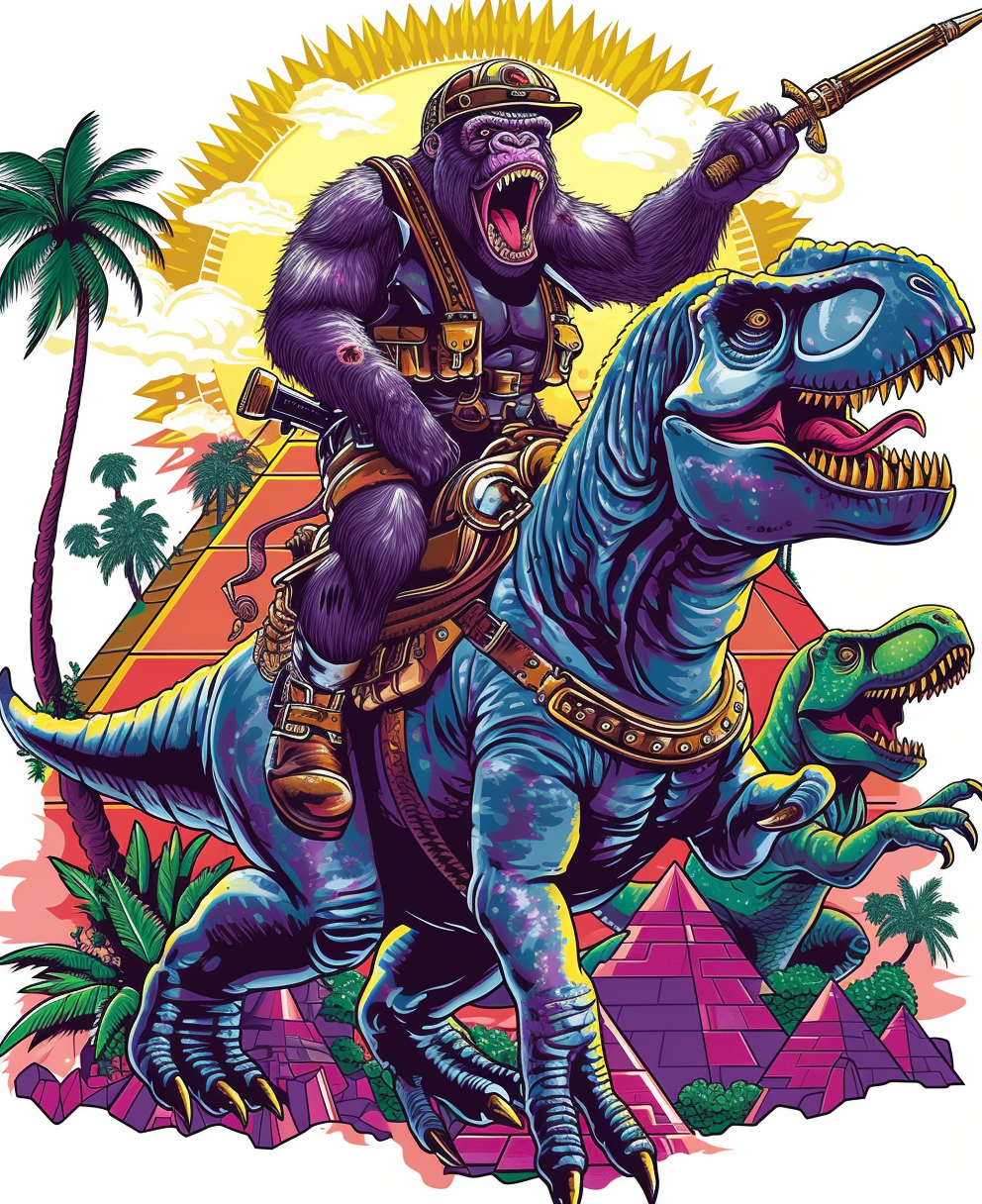 Gorilla Warrior Riding T-Rex Pop Art