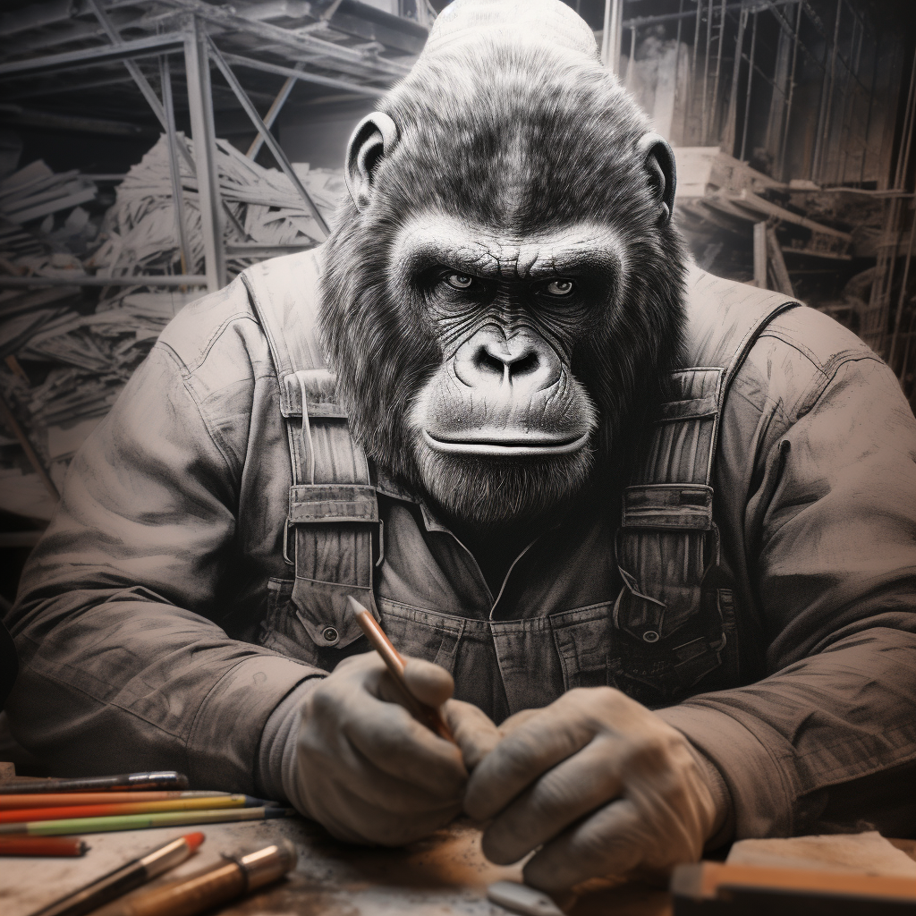 Gorilla engineer on construction site drawing