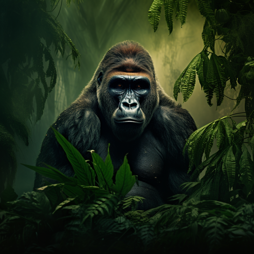 A majestic gorilla in greenery