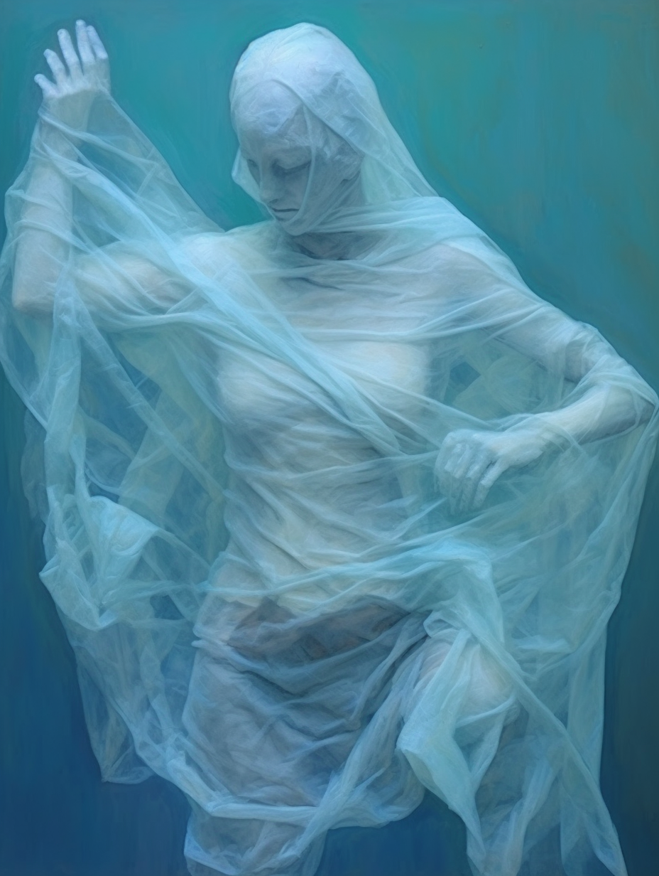 Semi-transparent figure made of gossamer sheets