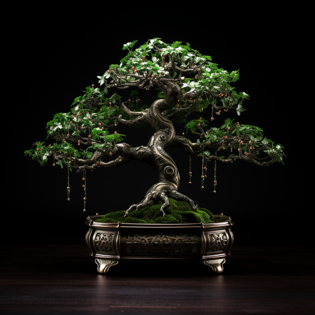 Mysterious goth bonsai tree with cinematic lighting