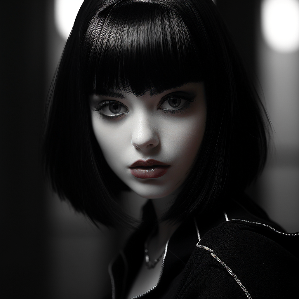 Beautiful goth girl portrait in black and white