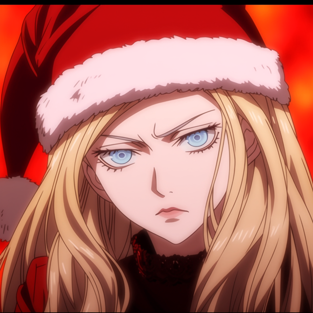 Gothic blonde woman wearing Santa hat