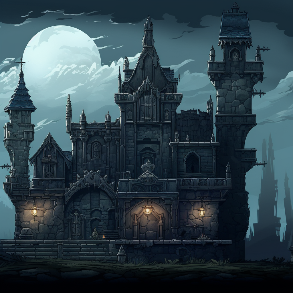 Dark gothic castle in pixel art