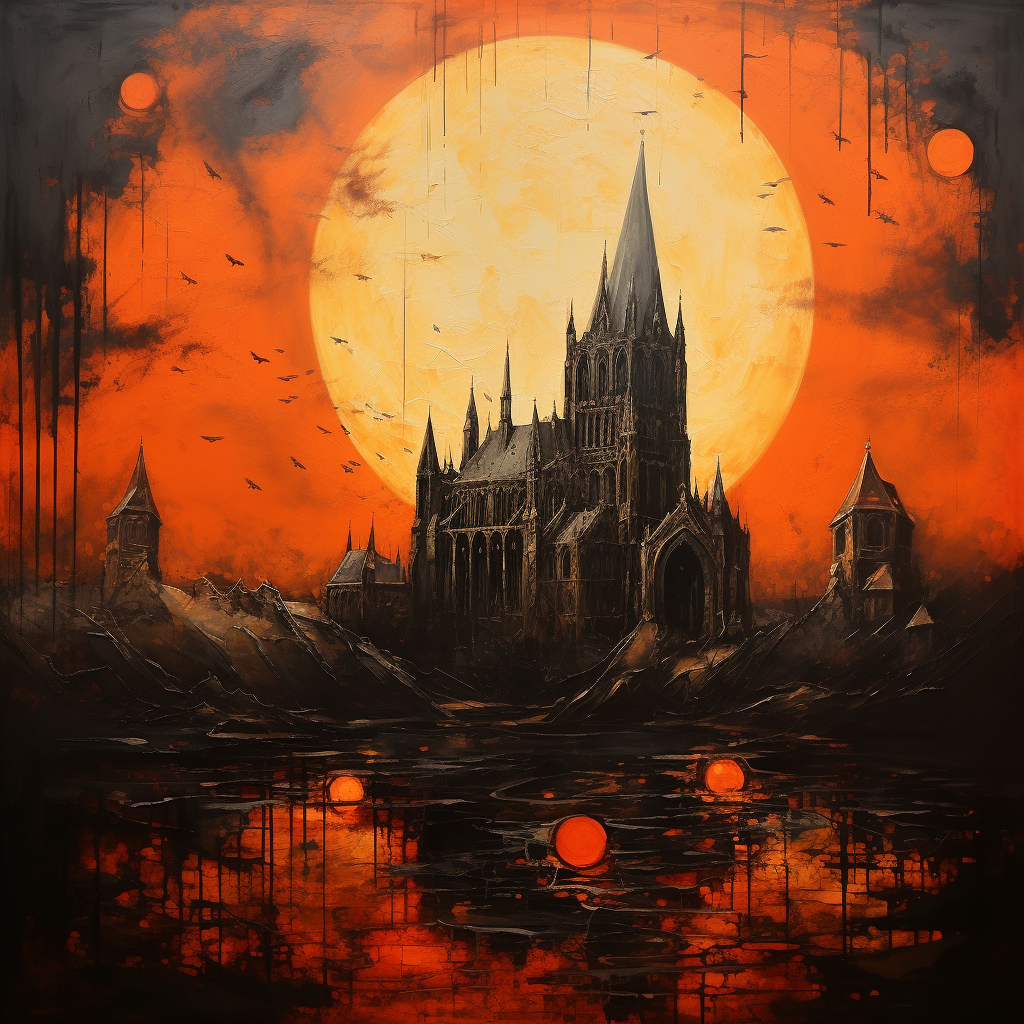 Gothic catthedral with orange moon