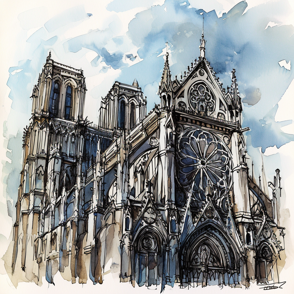 Ink sketch of a gothic cathedral