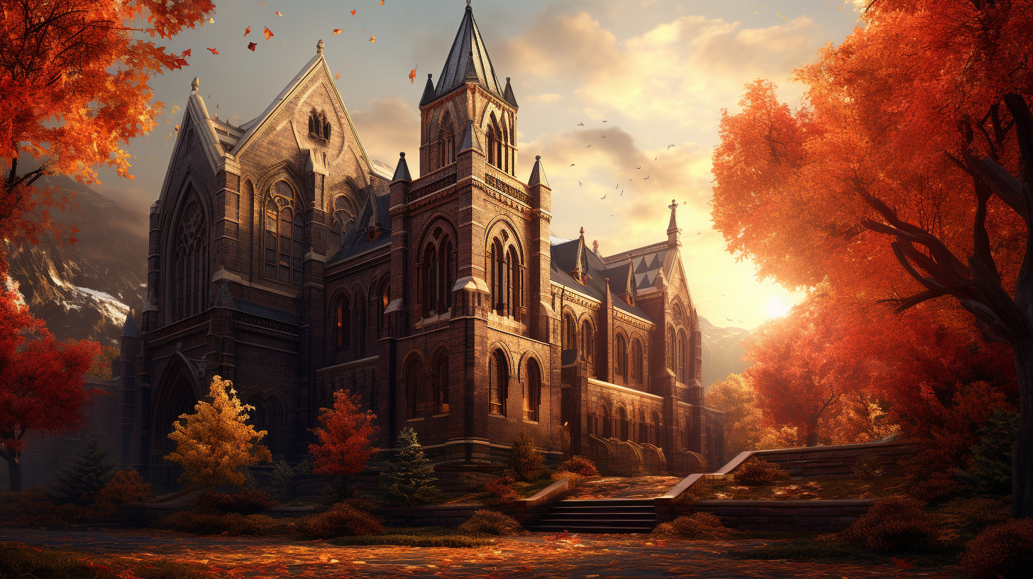 Majestic Gothic Church during Autumn