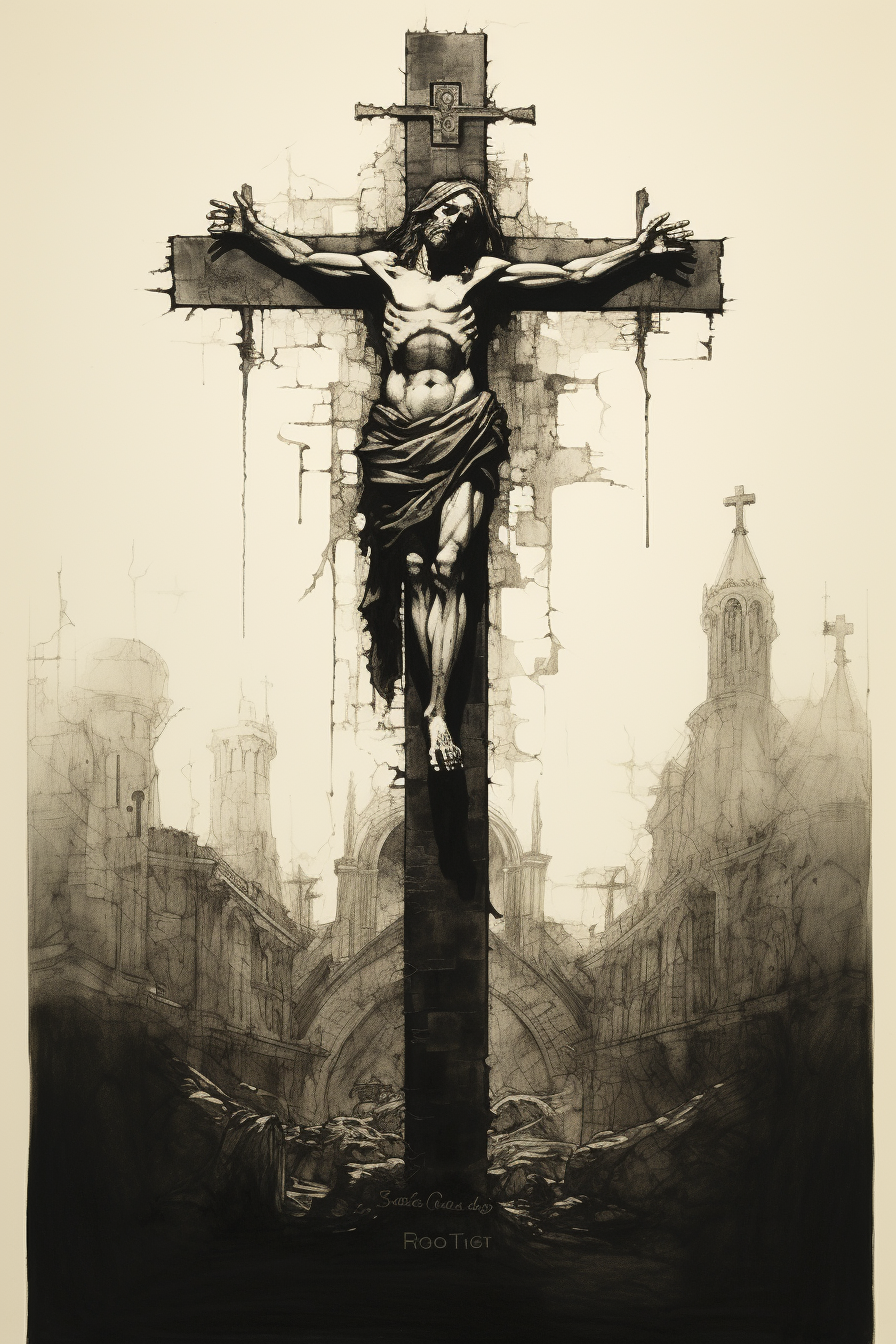 Beautiful gothic crucifix etching