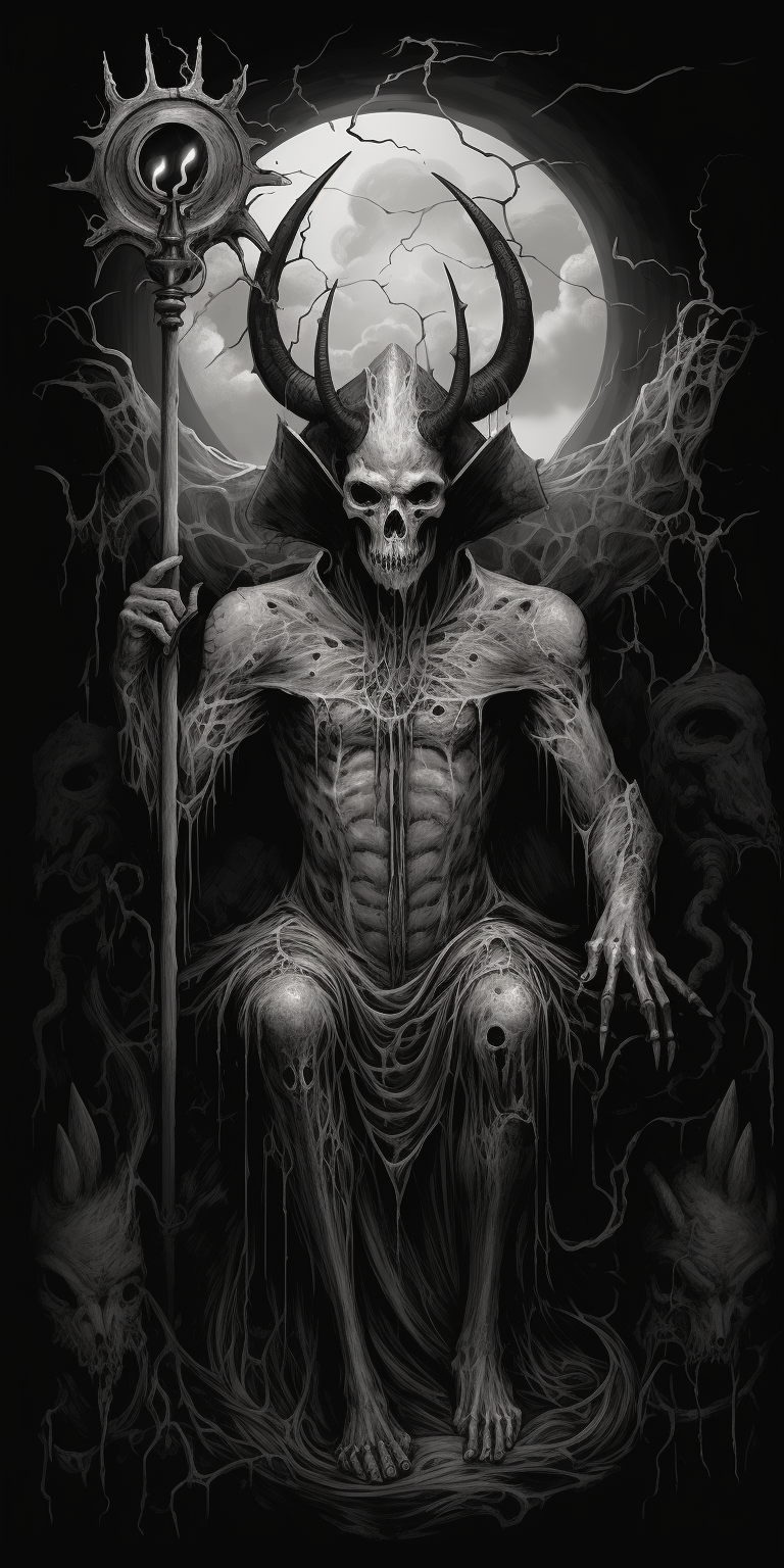 Gothic devil tarot illustration in black and white