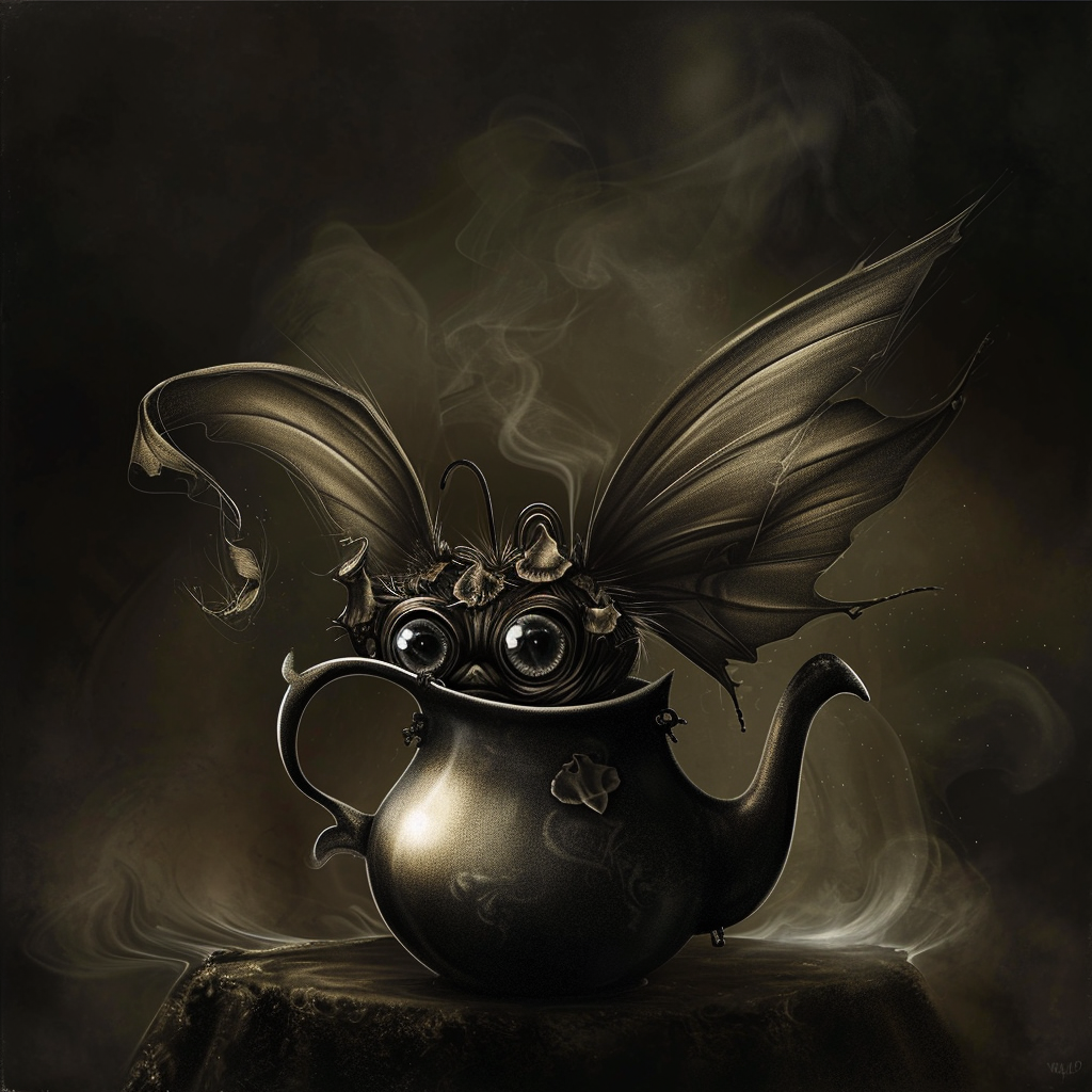 A mesmerizing gothic fairy in a teapot