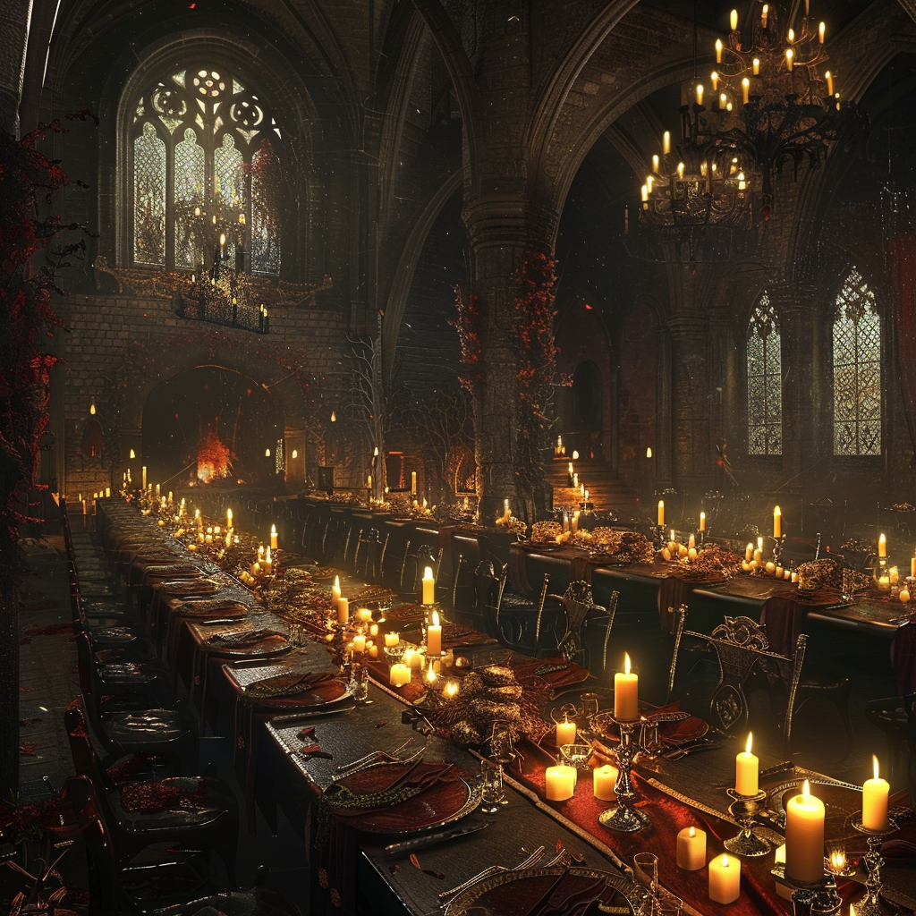 Gothic feast in candle lit setting