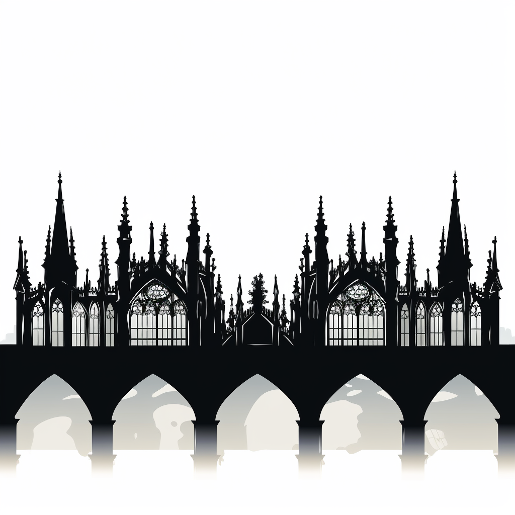 Gothic flying buttresses silhouette on white