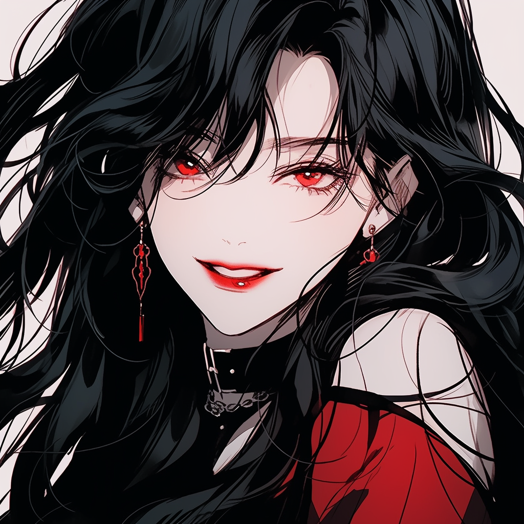 Gothic girl with long black hair and fangs