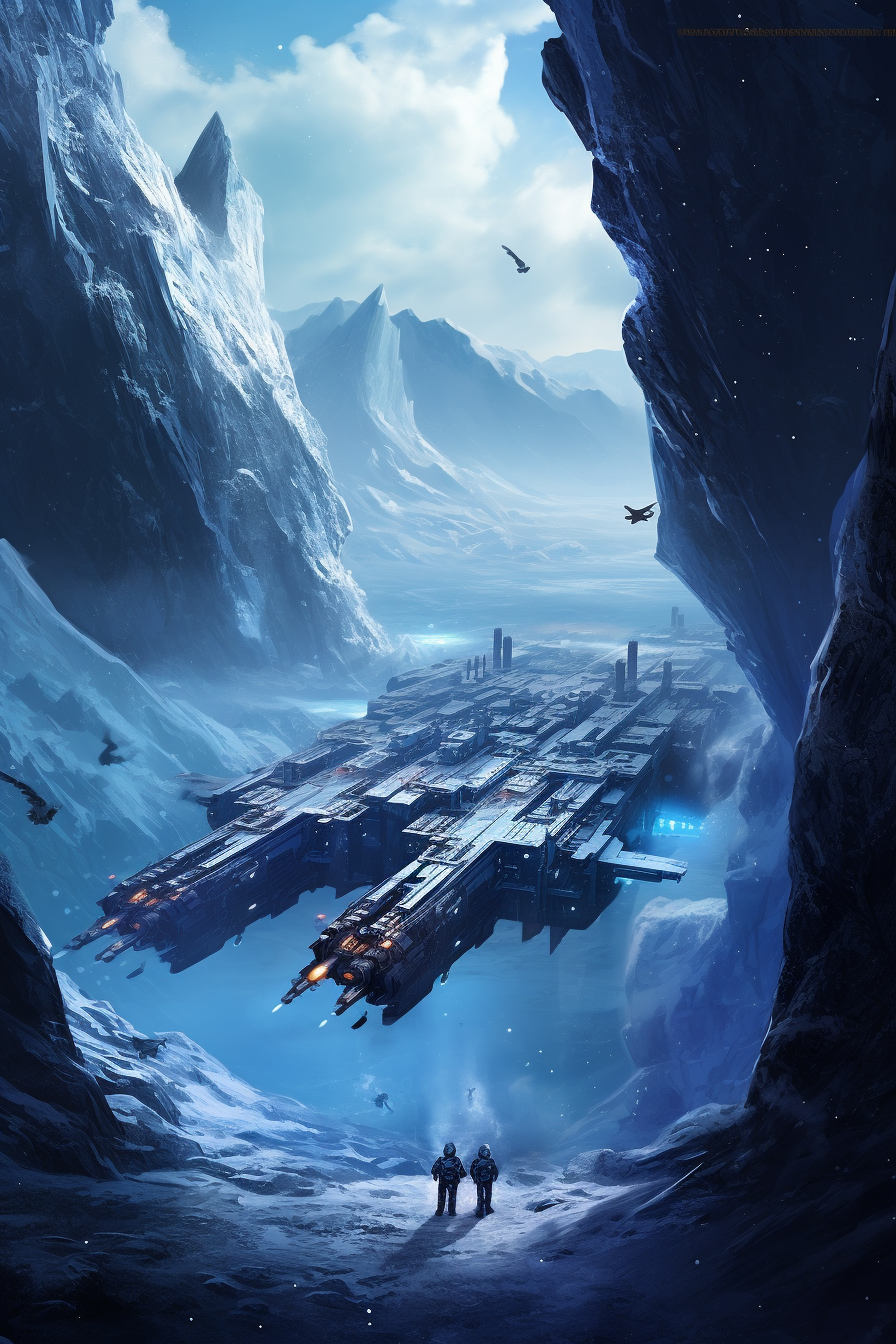 Gothic spaceship crash in frozen mountains