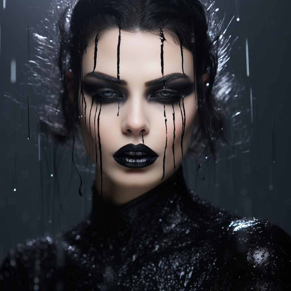 Beautiful gothic model with black glittery lipstick