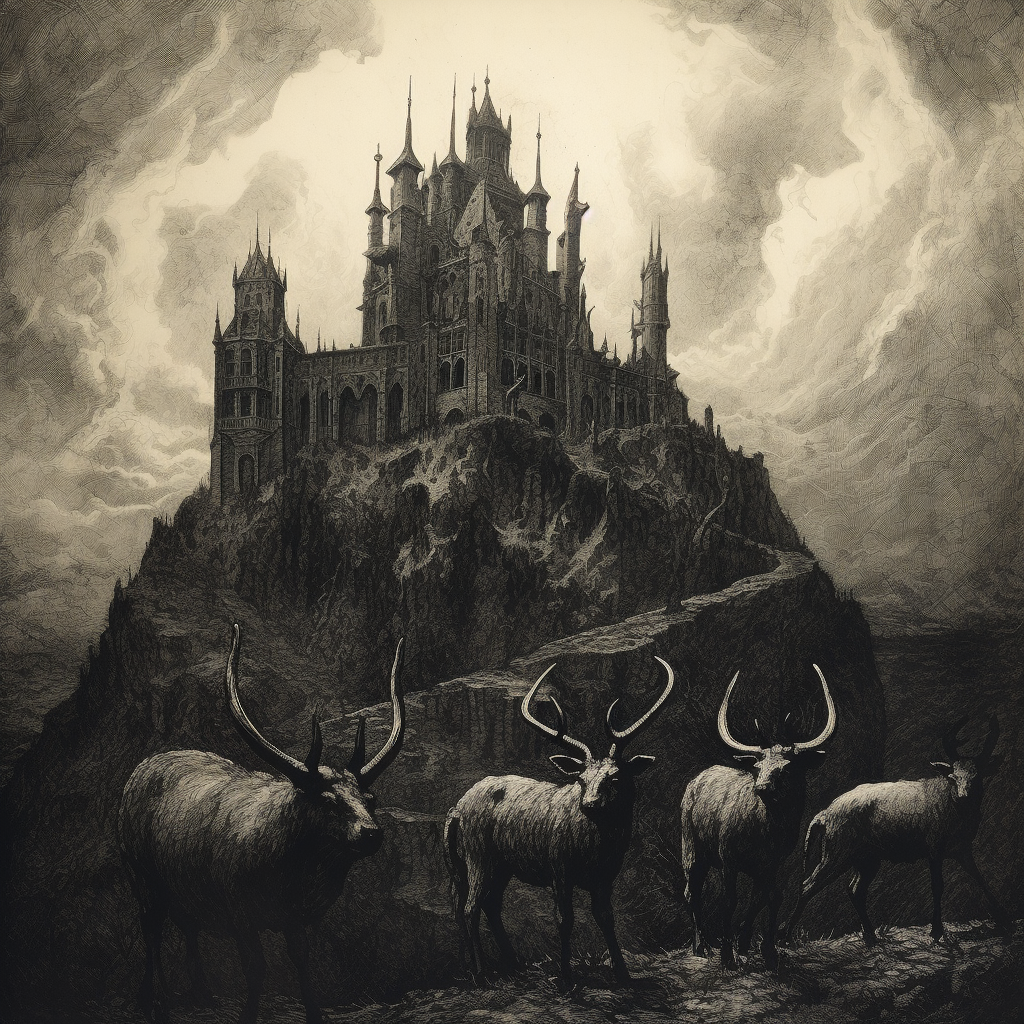 Gothic castle with rearing goat