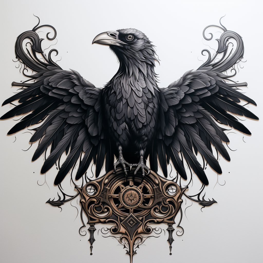 Gothic raven with spread wings in Nordic style