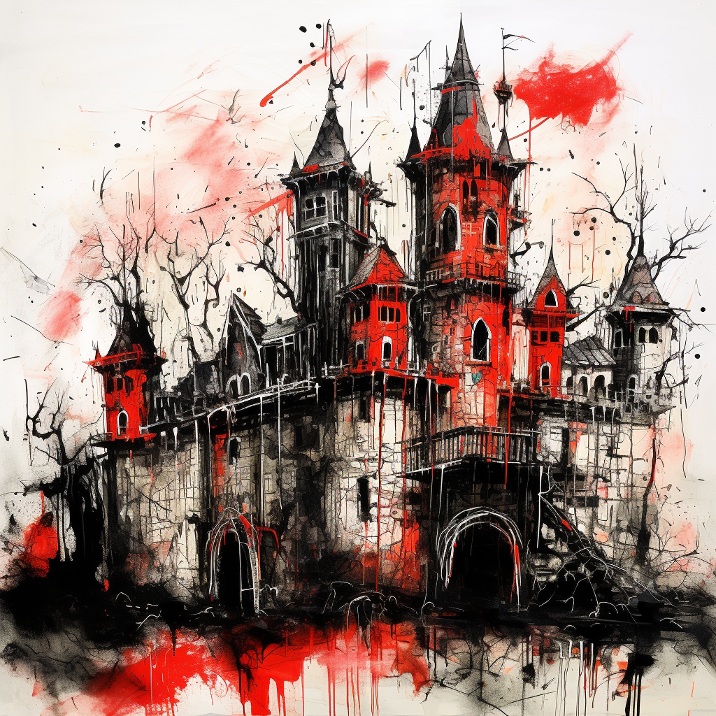 Chaotic gothic castle with red blots