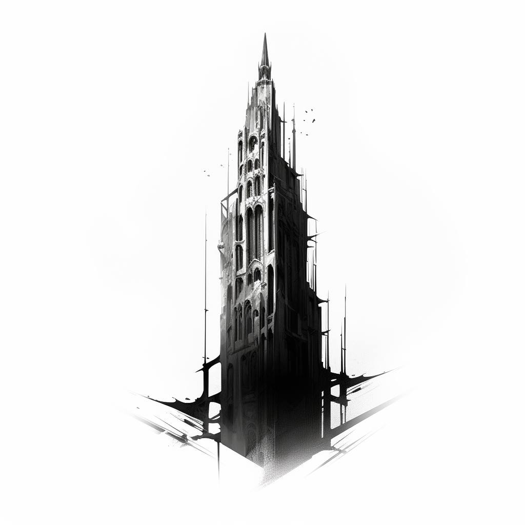 Minimalist gothic tower icon in black and white