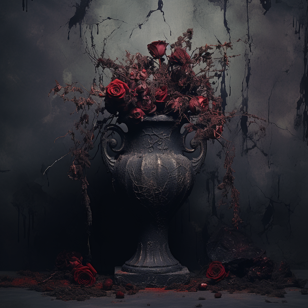 Dark Gothic Vase with Dry Red Flowers