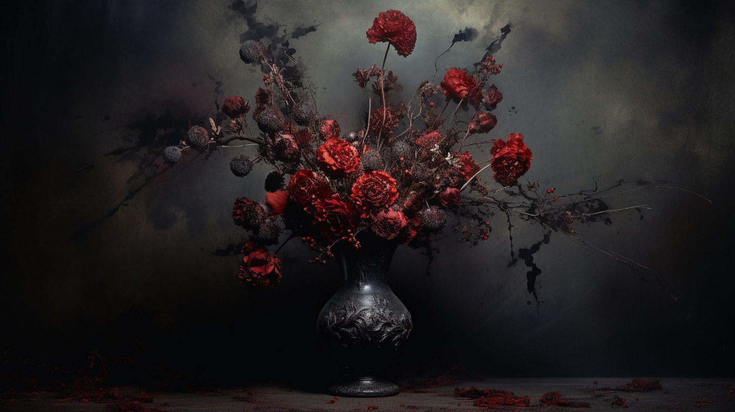 Dark Gothic Vase with Dry Red Flowers