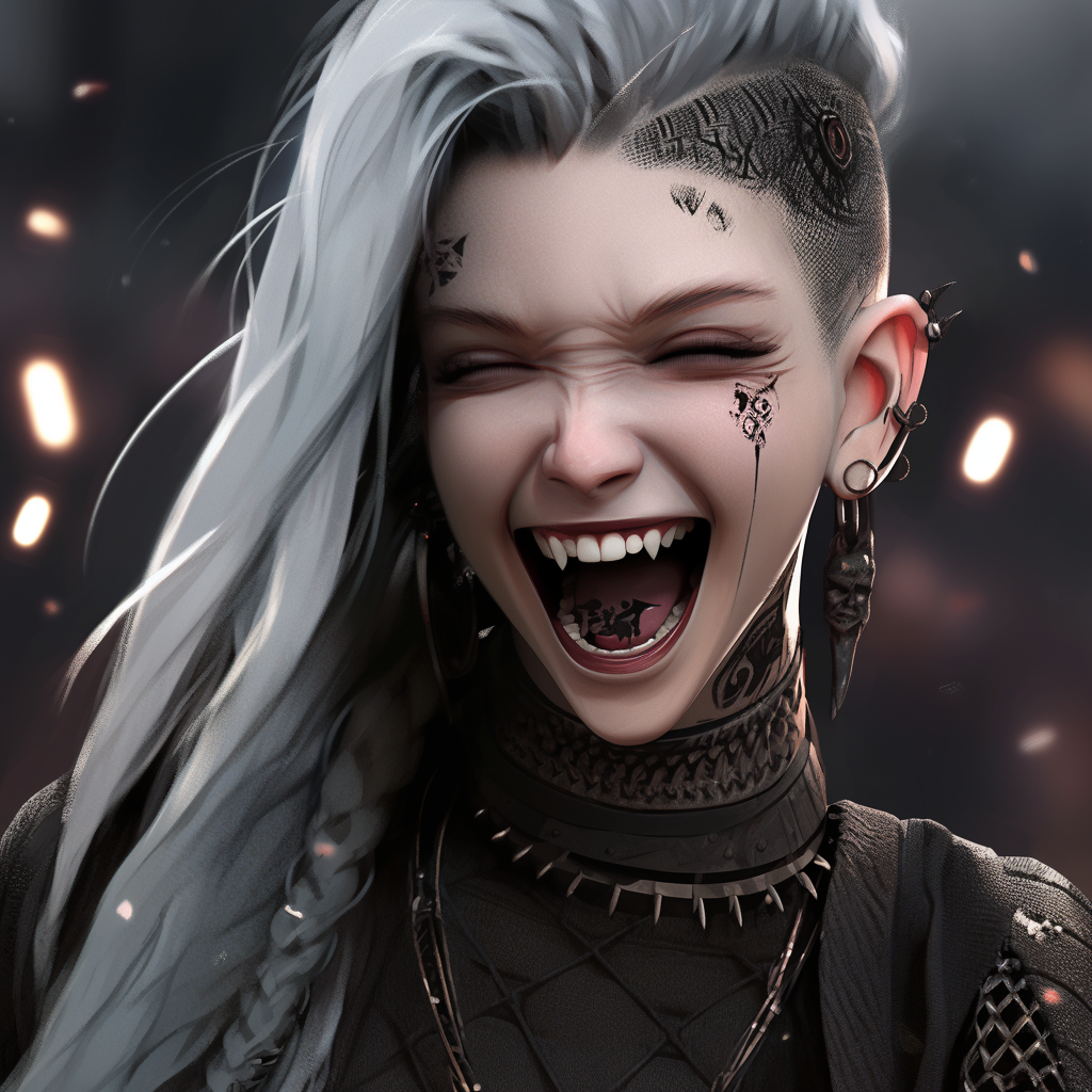 Gothic Viking Woman with Punk Hairs Smiling