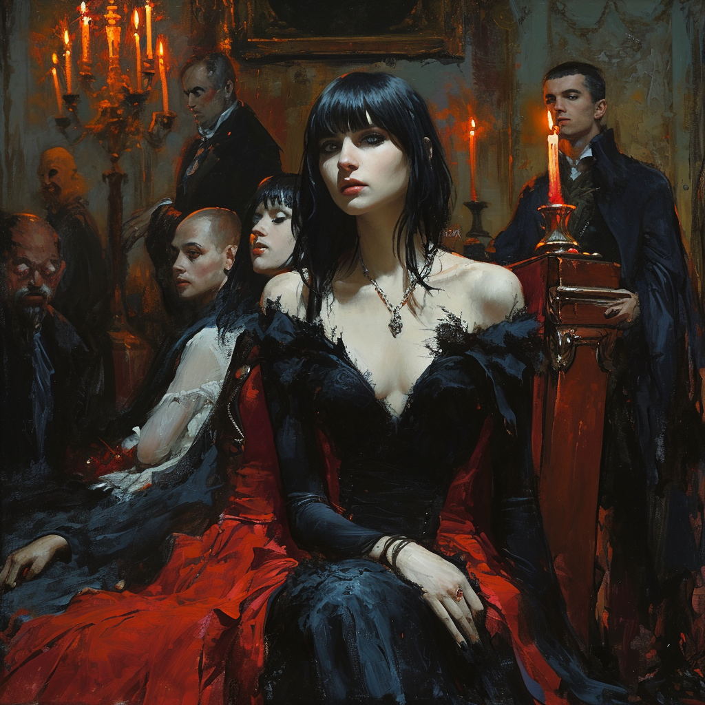 Young lady goths worship vampire