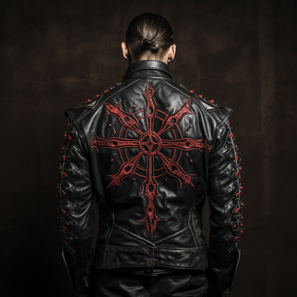 Stylish leather jacket with gothic crosses