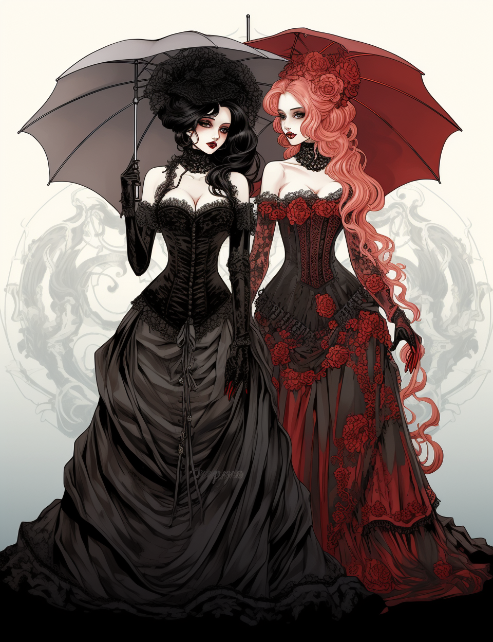 Gothic Halloween beauties in Victorian clothing