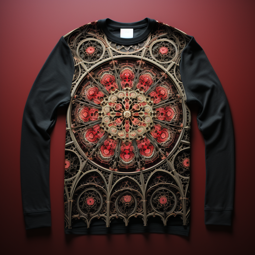 Knitted tshirt with Gothic rose window design