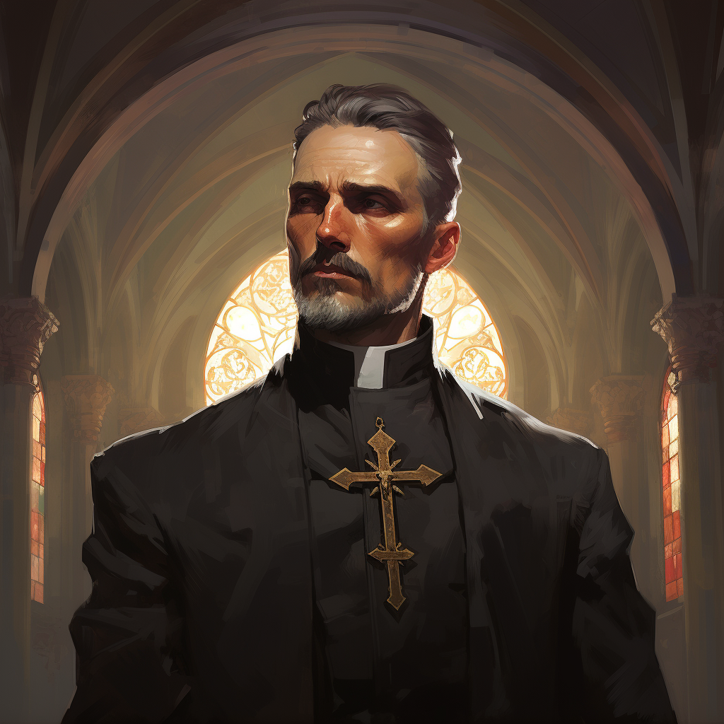 Mysterious gothic Victorian priest in dynamic lighting